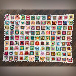 Vintage 100% Wool Grandma's Afghan Throw multi color 1970's 44" x 66”